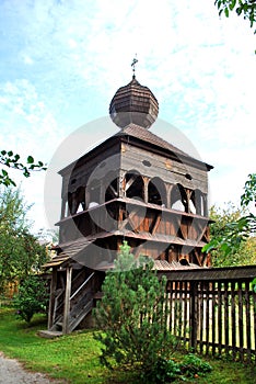 The belfry of the old wooden church in Hronsek