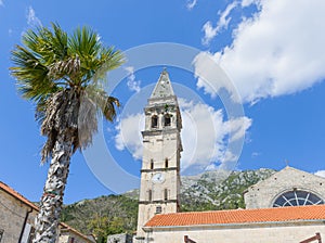Belfry of St Nicholas church in Perast. Montenegro