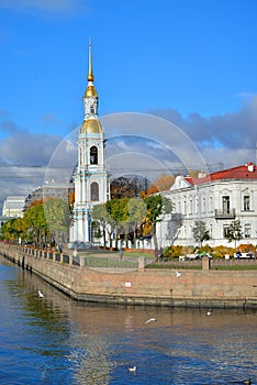 The belfry of St. Nicholas Maritime Orthodox Cathedral on the em