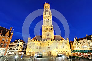 The Belfry Tower, aka Belfort, of Bruges, medieval bell tower in