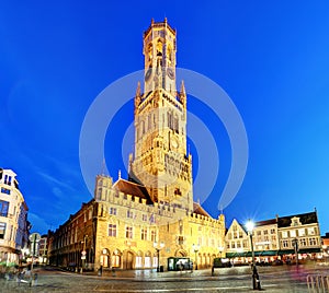 The Belfry Tower, aka Belfort, of Bruges, medieval bell tower in