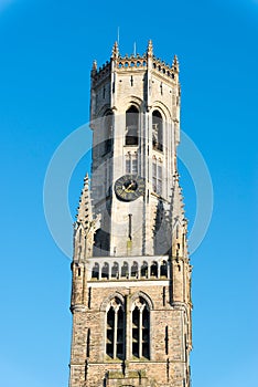 The Belfry Tower, aka Belfort, medieval bell tower in Bruges, Belgium.