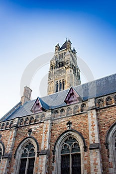 Belfry tower in the city centre of Bruges