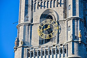 Belfry tower with clock in Ghent, Belgium