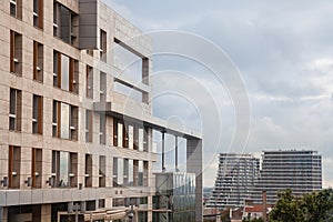 Panorama of Belgrade skyline from B2 Office building with the construction site of Belgrade waterfront, or Beograd na vodi, behind