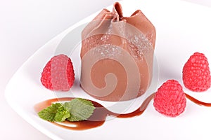 Belgian chocolate dessert and raspberries