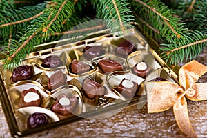 Belgian chocolate pralines with Christmas tree