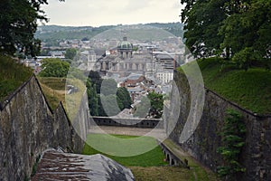 Belgian city Namur, capital of province of Namur and Wallonia, aerial