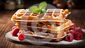 Belgian dish food stack mouthwatering waffles photo