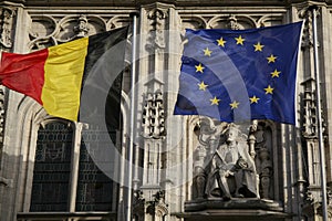 Belgian and European flag and Charlemagne