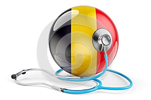 Belgian flag with stethoscope. Health care in Belgium concept, 3D rendering