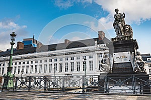 Belgian history and society symbol: and Historical Pro Patria memorial bears freedom and revolutionary concept. Brussels, Belgium