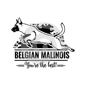 Belgian Malinois in jump - Dog Happy Face Paw Puppy Pup Pet Clip Art K-9 Cop Police Logo SVG PNG Clipart Vector Cricut