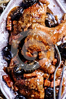 Belgian rabbit stew with ale and prune.style rustic