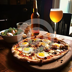 Belgian Saison Pizza With Egg And Salad - A Unique Twist On A Classic Dish