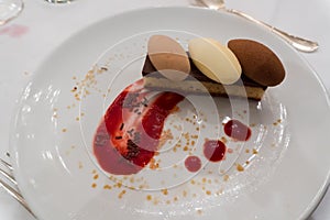 A Belgian three chocolates dessert