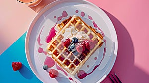 Belgian Waffle with Fresh Berries and Cream