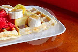 belgian waffle with fresh fruit topping