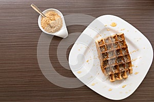 Belgian waffle with honey