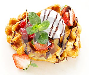 Belgian waffles with berries (currants, strawberries)