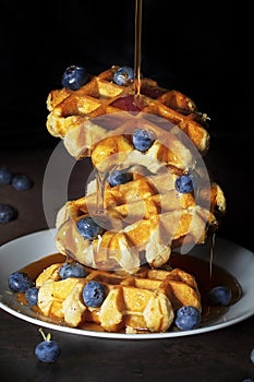 Belgian Waffles with Blueberries and Syrup