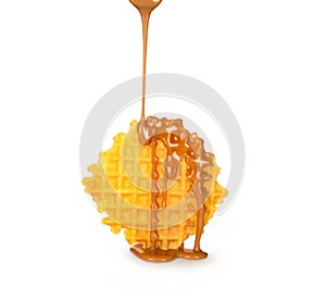 Belgian waffles with caramel sauce