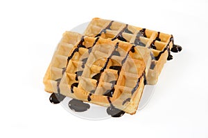 Belgian waffles with chocolate isolated on white with copyspace