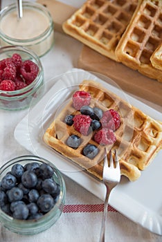 Belgian waffles with fresh berries