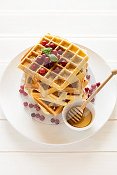 Belgian waffles with honey and cranberries