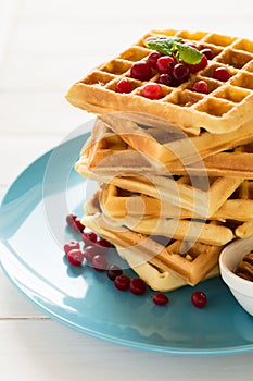 Belgian waffles with honey and cranberries