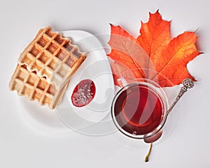 Belgian waffles and tea.