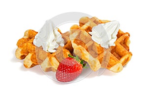 Belgian Waffles with Whipped Cream and Strawberry