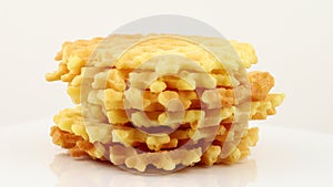 Belgian waffles on white isolate. Unfilled Belgian waffle, isolate on white background