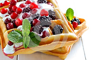 Belgian waffles with yogurt and berries