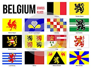 Belgium All Region & Provinces Flag Vector Illustration on White Background. Flags of Belgium