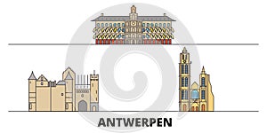 Belgium, Antwerpen flat landmarks vector illustration. Belgium, Antwerpen line city with famous travel sights, skyline