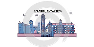 Belgium, Antwerpen tourism landmarks, vector city travel illustration