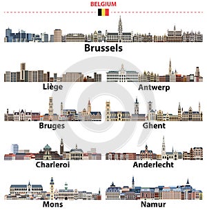 Belgium biggest cities skylines. Vector collection