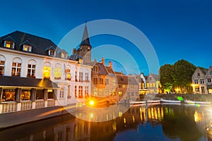 Belgium, Brugge, old European town, night view