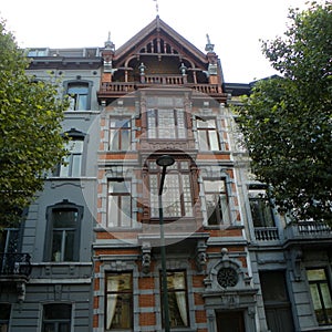 Belgium, Brussels, 62 avenue de Stalingrad, facade of orange house