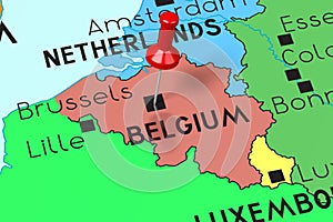 Belgium, Brussels - capital city, pinned on political map