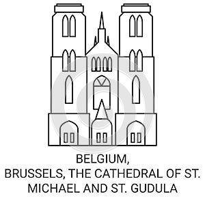 Belgium, Brussels, The Cathedral Of St. Michael And St. Gudula travel landmark vector illustration