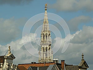 Belgium, Brussels, Mont des Arts, view of the spire of the Town Hall