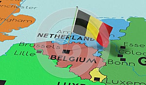 Belgium, Brussels - national flag pinned on political map