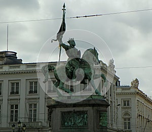 Belgium, Brussels, place Royale, equestrian statue of Godfrey of Bouillon