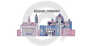 Belgium, Charleroi tourism landmarks, vector city travel illustration