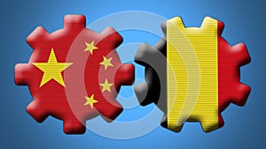 Belgium and China Chinese Wheel Gears Flags â€“ 3D Illustrations