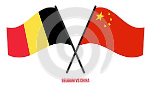 Belgium and China Flags Crossed And Waving Flat Style. Official Proportion. Correct Colors