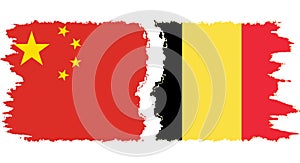 Belgium and China grunge flags connection vector