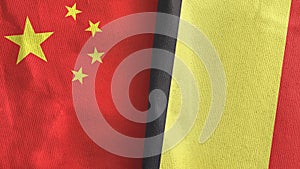 Belgium and China two flags textile cloth 3D rendering